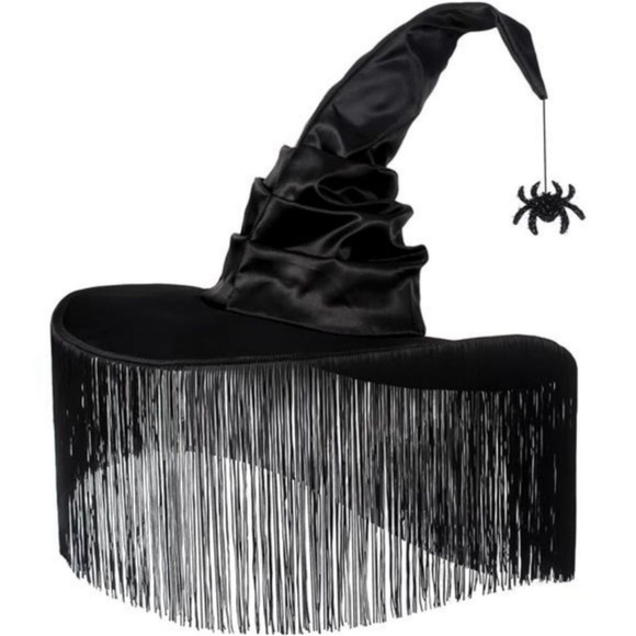 Black Halloween Witch Hat Fringe Tassel Spider Halloween Costume Party Decor - Picture 1 of 7